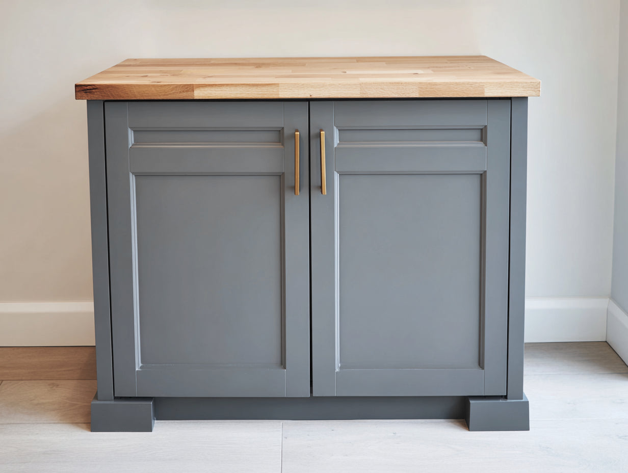 Buffet - Bois - 118x50x92 cm - Gris mat-Bois naturel - Style contemporain