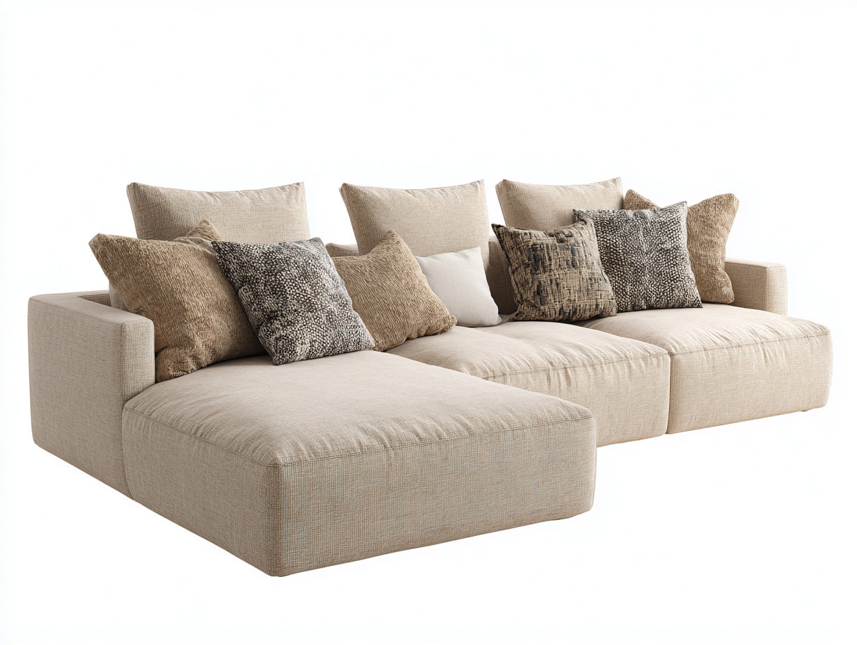 Canapé d'angle - Tissu - 296x186x86 cm - Beige - Style contemporain