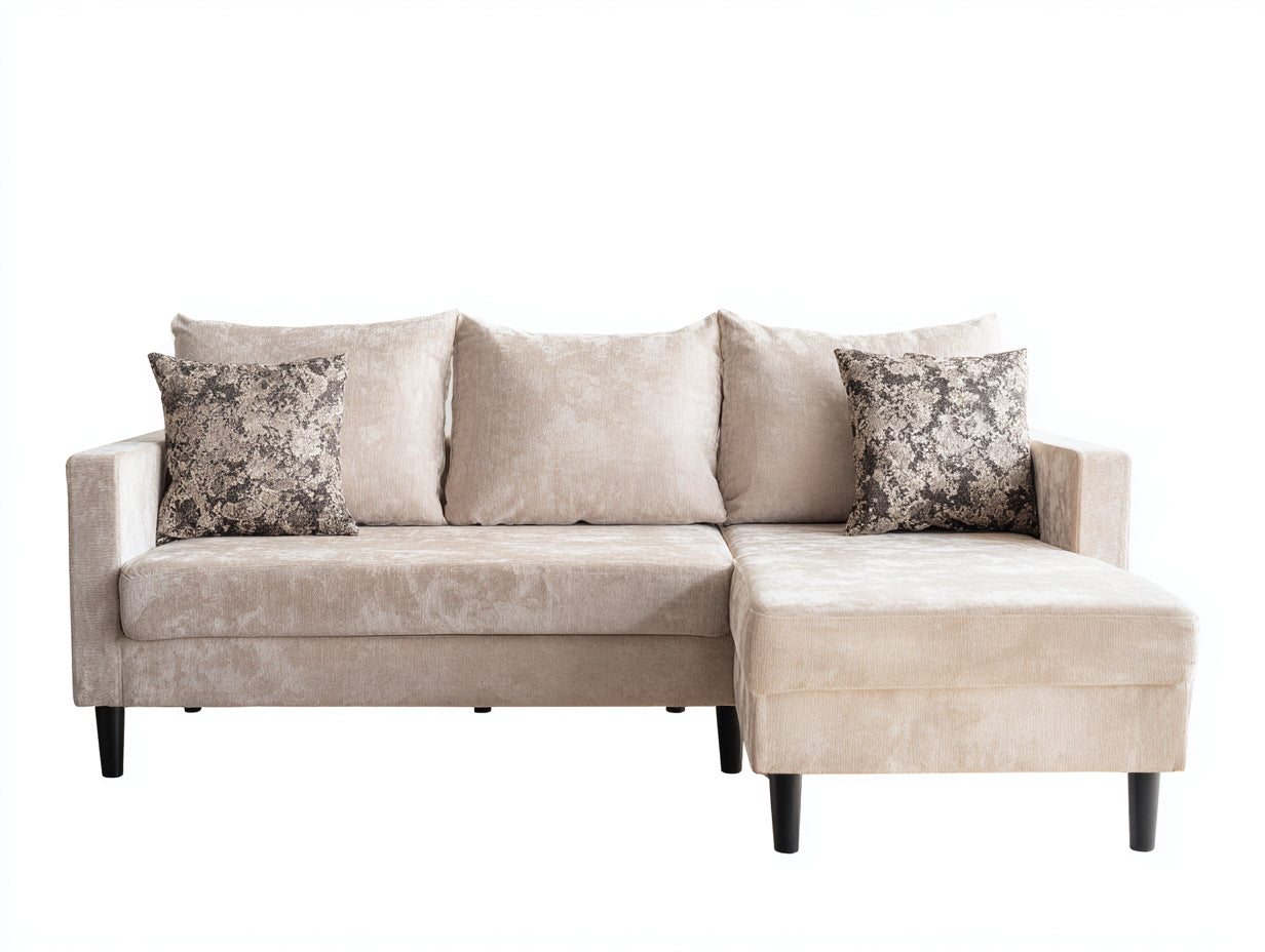 Canapé d'angle - Tissu - 236x154x84 cm - Beige - Style contemporain