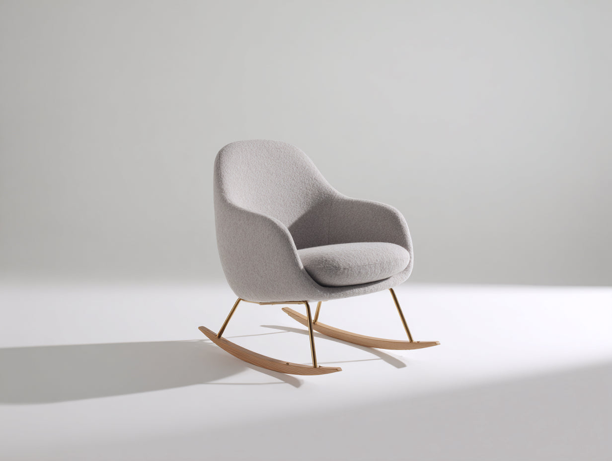Fauteuil à bascule - tissu bouclé-métal-bois - 78x72x82 cm - gris clair-bois clair-or - scandinave