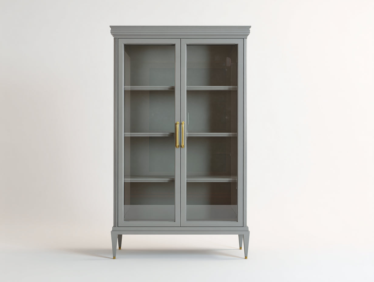 Vitrine - Bois-Verre-Métal - 92x41x178 cm - Gris clair-Transparent-Doré - Moderne