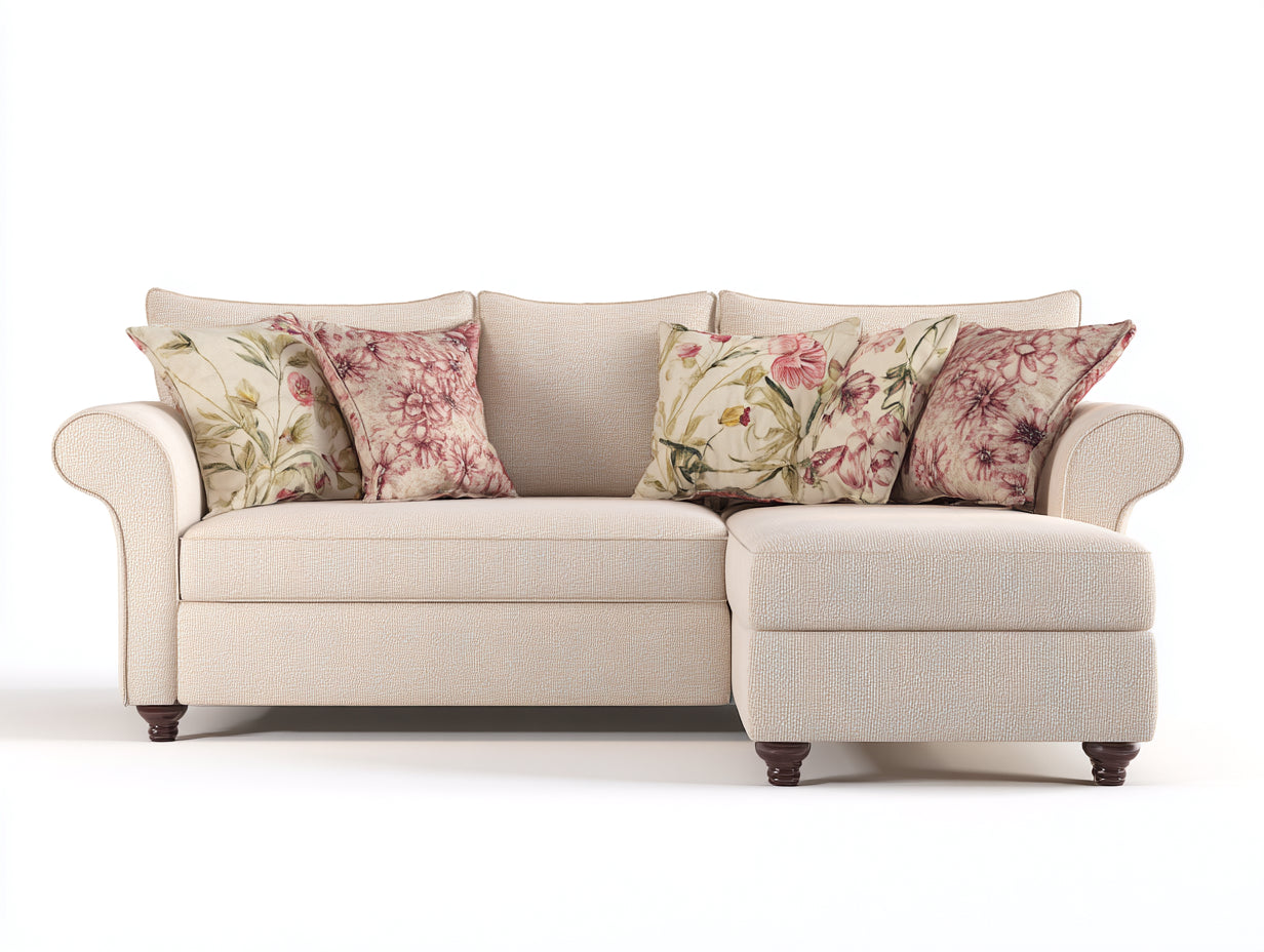 Canapé d'angle - Tissu - 253x162x86 cm - Beige - Style classique
