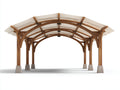 Tonnelle de jardin - bois-toile-béton - 600 x 320 x 295 cm - naturel-beige-gris - toit arqué