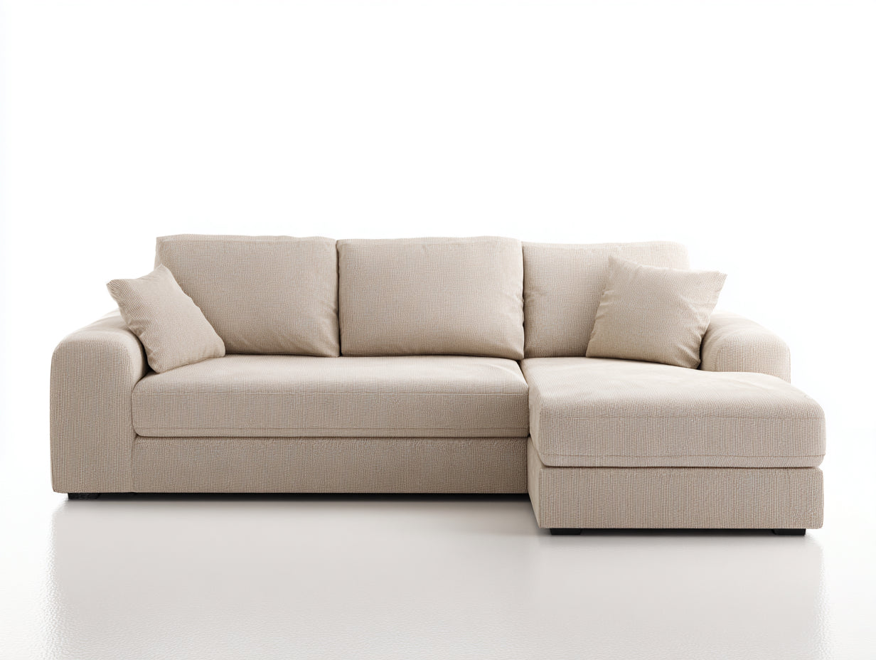 Canapé d'angle - Tissu - 252x164x85 cm - Beige - Style contemporain