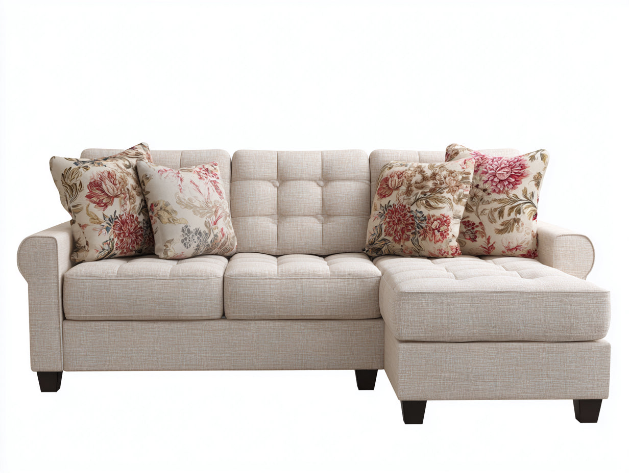Canapé d'angle - Tissu - 245x158x86 cm - Beige - Style classique