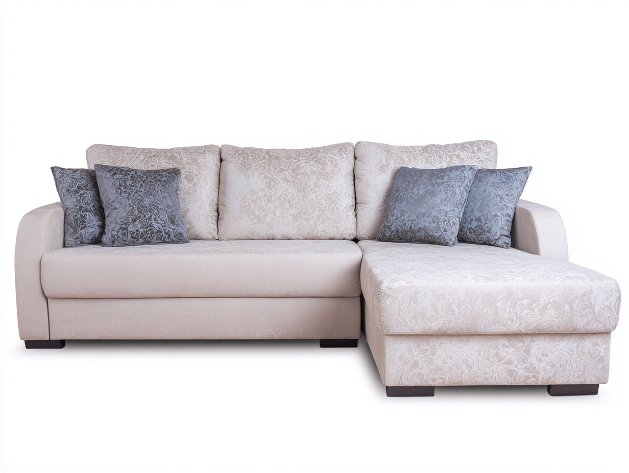 Canapé d'angle - Tissu - 252x165x87 cm - Beige - Style contemporain