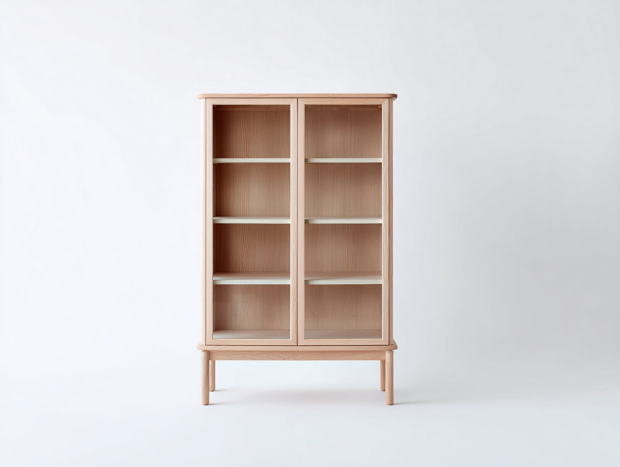 Vitrine - Bois-Verre - 94x39x172 cm - Bois naturel-Transparent - Style scandinave