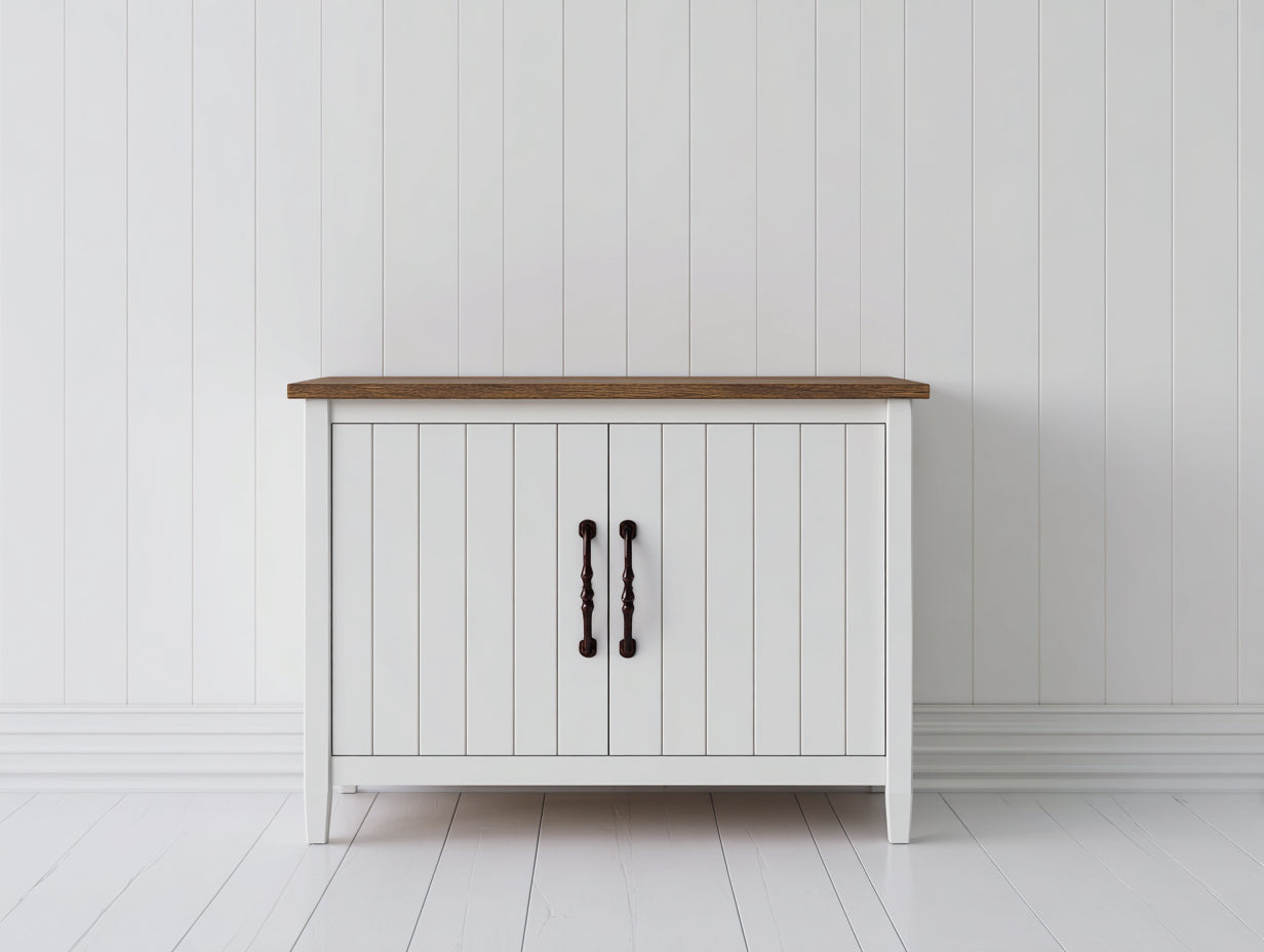 Buffet - Bois - 82x38x79 cm - Blanc-Bois naturel - Style campagne