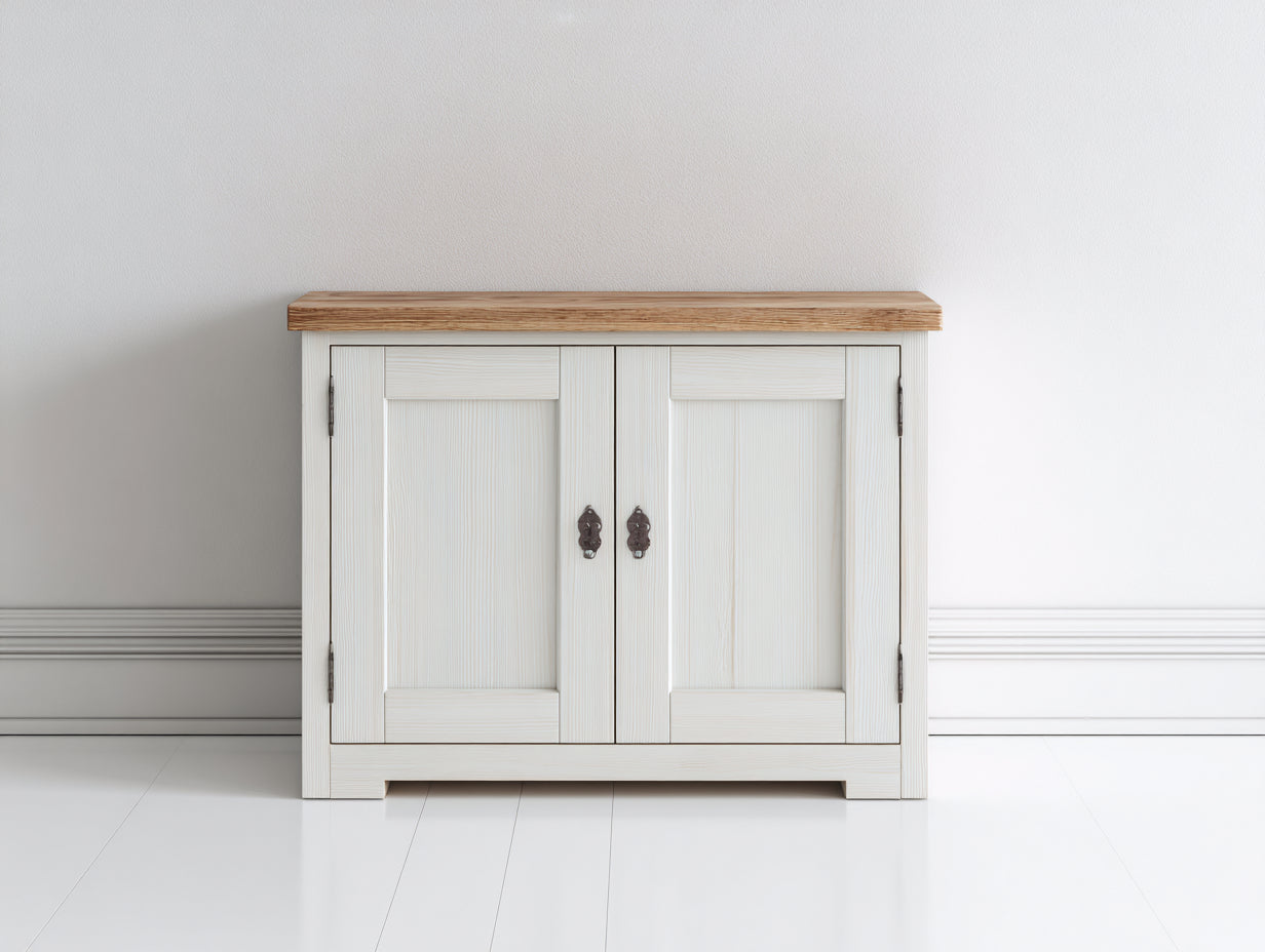 Buffet - Bois - 84x39x80 cm - Blanc-Bois naturel - Style campagne moderne