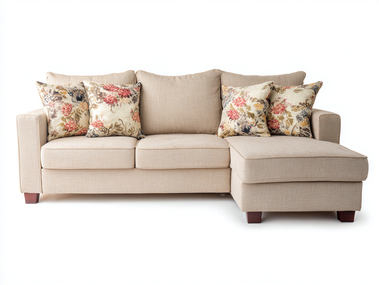 Canapé d'angle - Tissu - 257x165x87 cm - Beige - Style classique