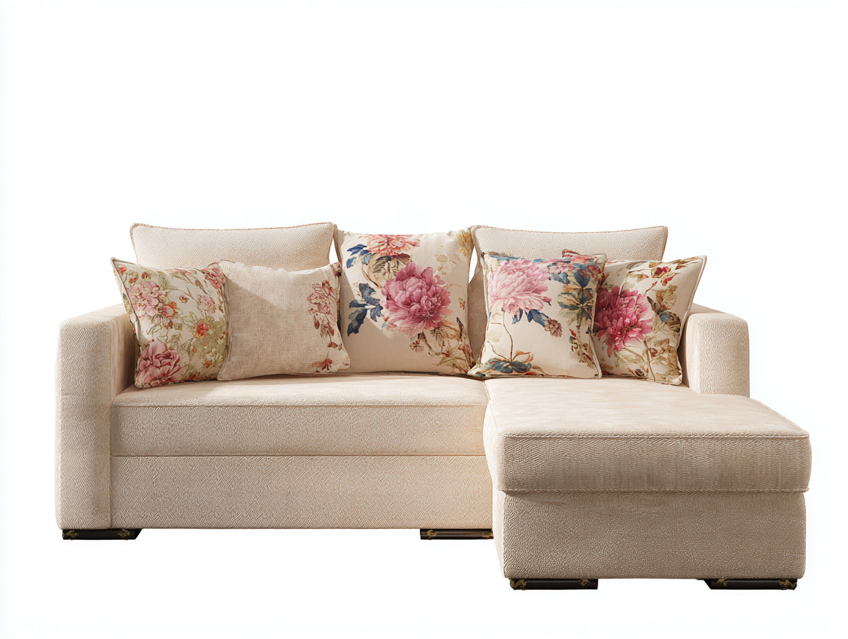 Canapé d'angle - Tissu - 234x153x84 cm - Beige - Style classique