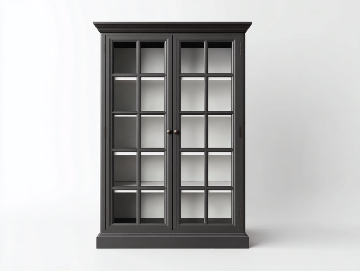 Vitrine - Bois-Verre - 118x45x198 cm - Gris foncé-Transparent - Style classique