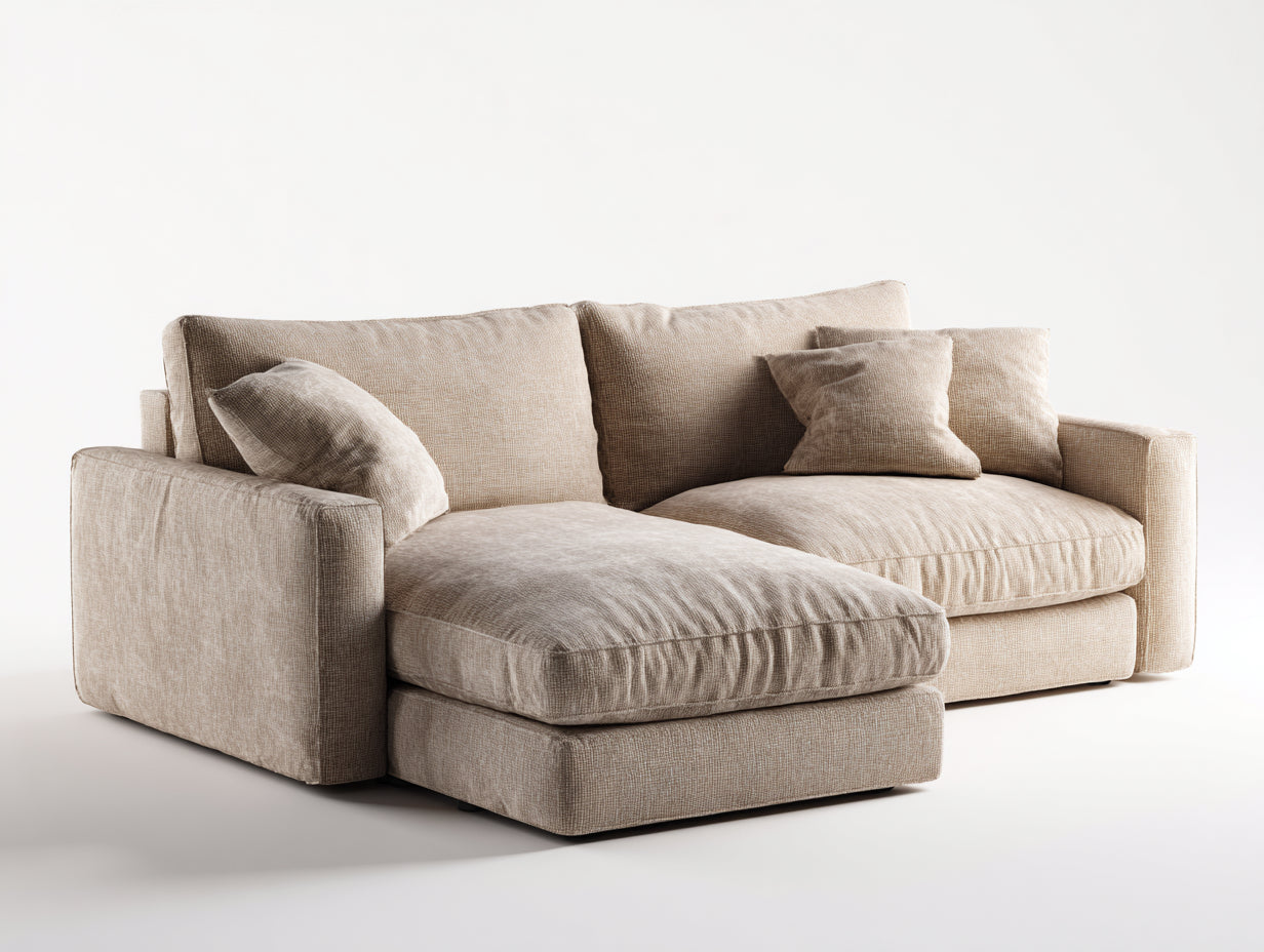 Canapé d'angle - Tissu - 258x176x85 cm - Beige - Style contemporain