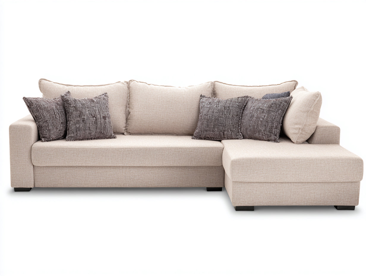 Canapé d'angle - Tissu - 268x166x86 cm - Beige - Style contemporain