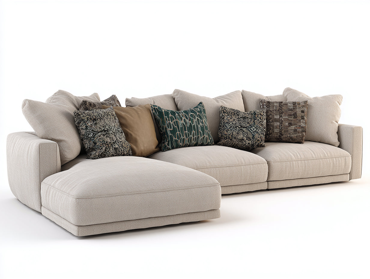 Canapé d'angle - Tissu - 301x182x87 cm - Beige - Style contemporain