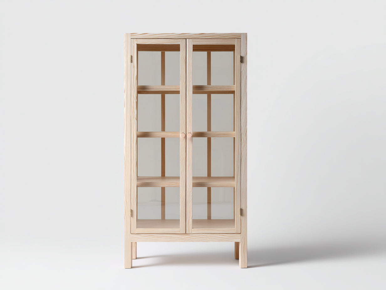 Vitrine - Bois-Verre - 88x40x182 cm - Bois naturel-Transparent - Style nordique