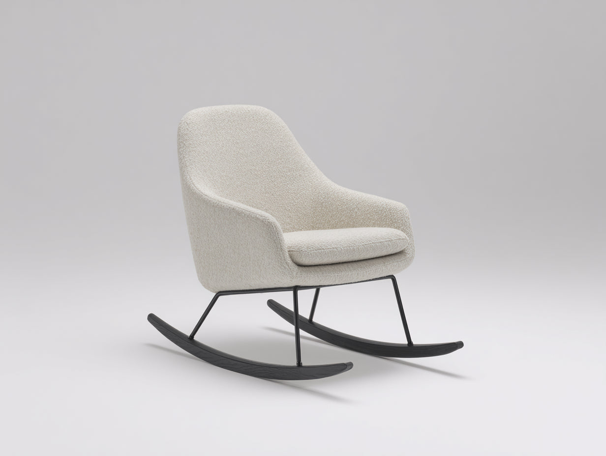 Fauteuil à bascule - tissu bouclé-métal-bois - 77x71x81 cm - crème-noir - scandinave