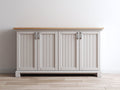 Buffet-MDF-150 x 42 x 88 cm-Blanc cassé-Bois naturel-Style campagne moderne