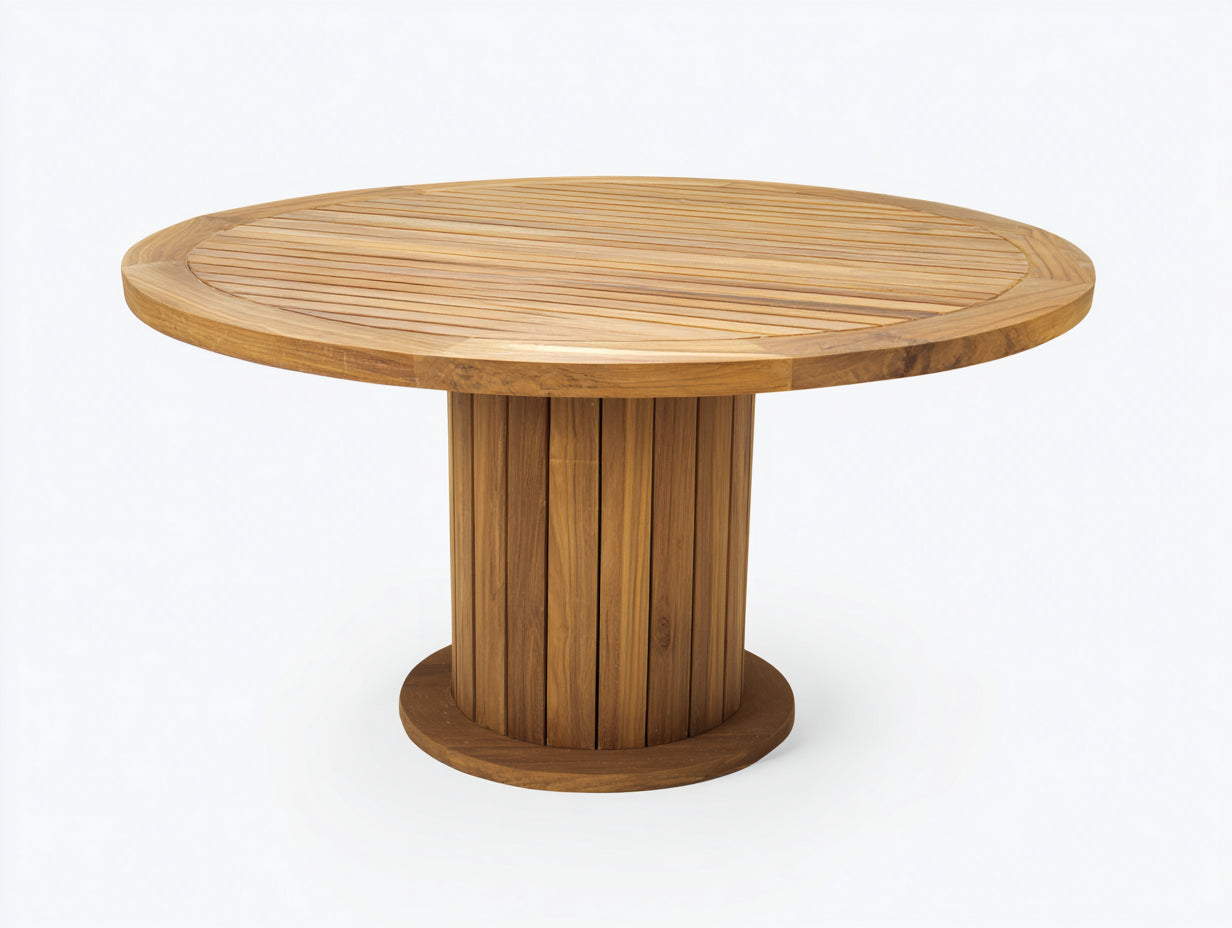 Table de jardin - teck - 140 x 140 x 76 cm - naturel - base ronde