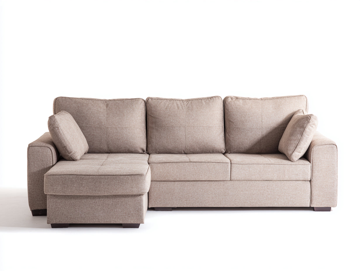 Canapé d'angle - Tissu - 239x156x88 cm - Beige - Style contemporain