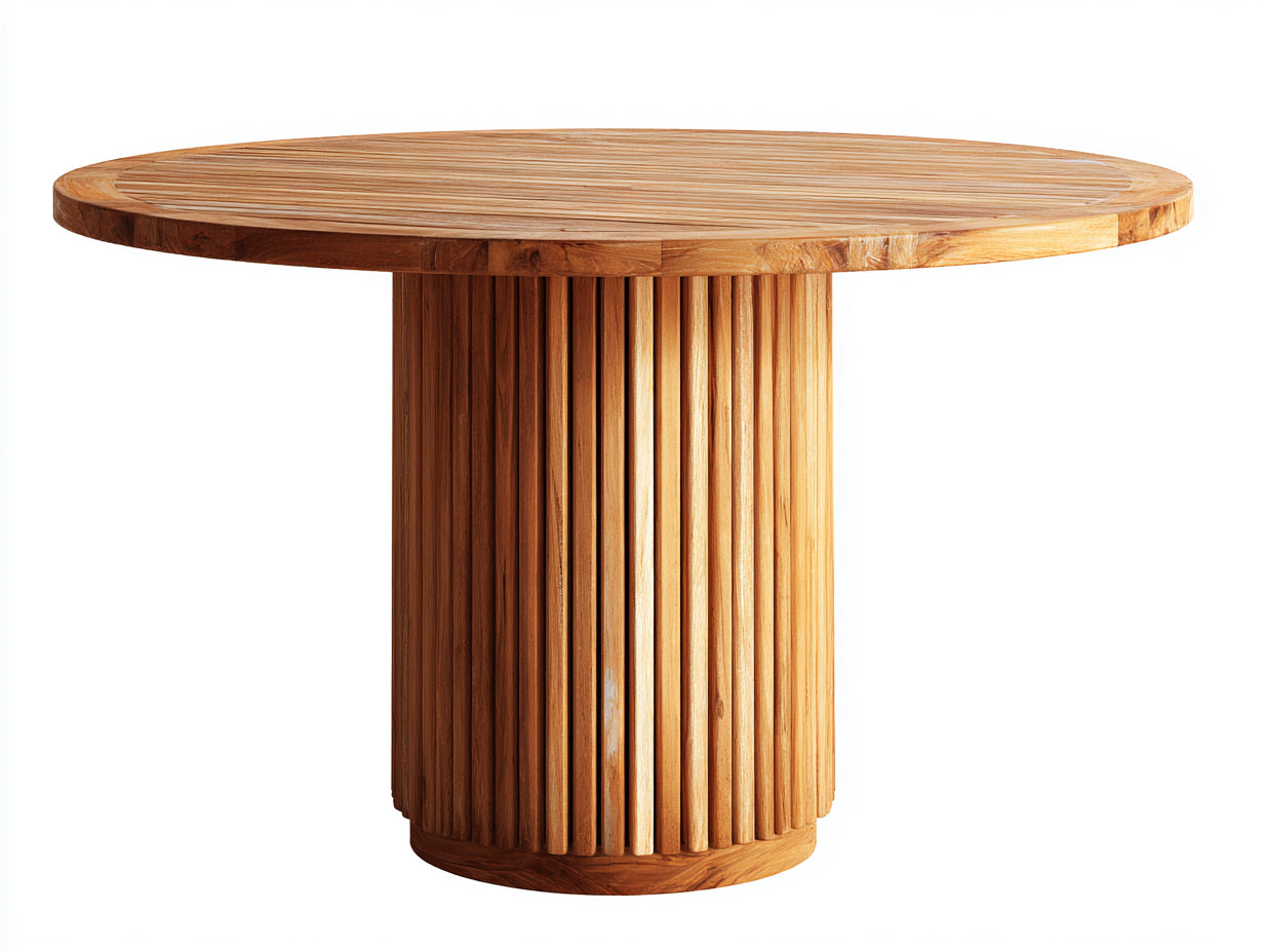 Table de jardin - teck - 132 x 132 x 76 cm - miel - design cannelé