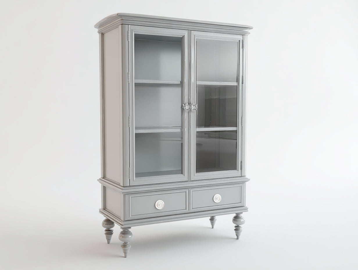 Vitrine - Bois-Verre - 102x44x186 cm - Gris clair-Transparent - Style classique