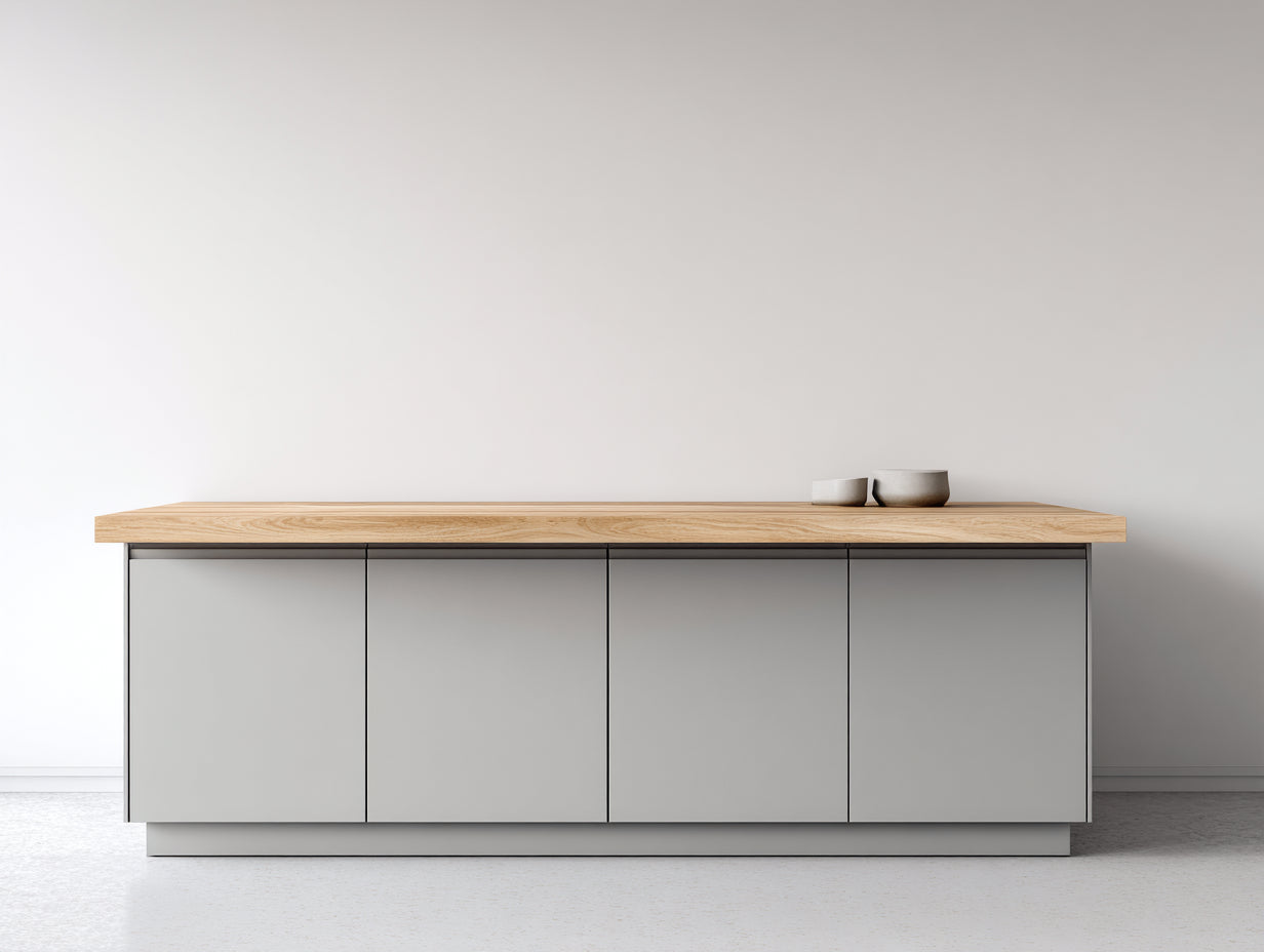 Buffet - Bois - 160x50x82 cm - Gris clair-Bois naturel - Style minimaliste contemporain