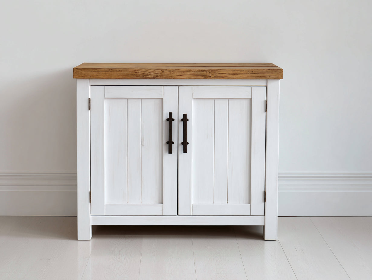 Buffet - Bois - 88x42x82 cm - Blanc-Bois naturel - Style campagne contemporaine