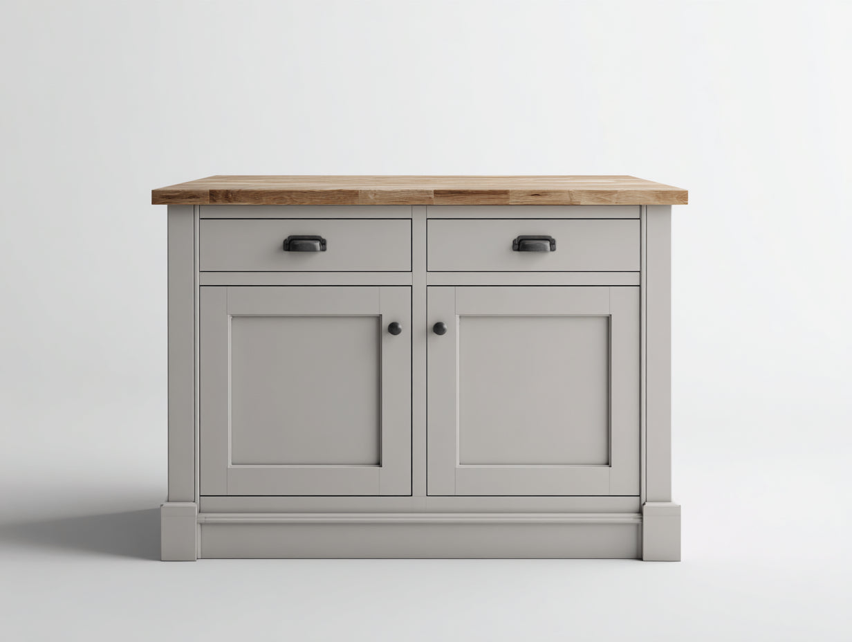 Buffet - Bois - 104x46x90 cm - Gris clair-Bois naturel - Style campagne moderne